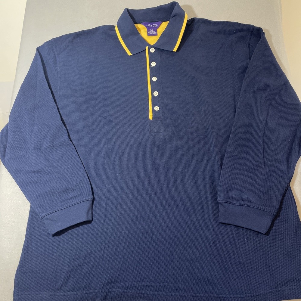 Hunt Club Men's Navy‎ Blue Yellow Long Sleeve Polo Size XL NOS